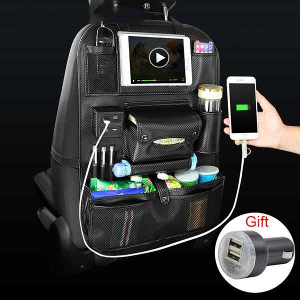 

car organizer seat back bag usb charger phone storage pu leather travel multifunction pocket stowing tidying in auto accessories