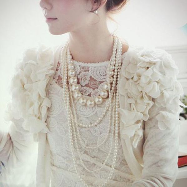 

beaded long multi pearl elegant gorgeous princess bride sweater chain, Silver