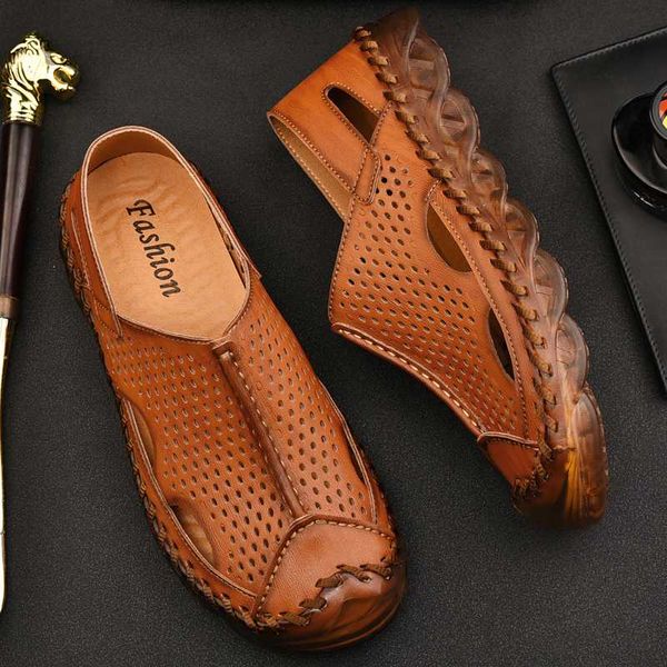 

cimim men 2020 new genuine leather oxford shoes 38-46 large size flat outdoor men shoes manual fashion sandals, Black