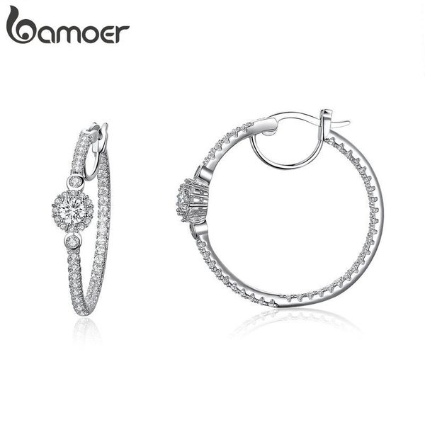 

BAMOER New Arrival Silver Color Hyperbole Big Round Circle Clear CZ Cubic Zircon Stud Earrings for Women Jewelry YIE137