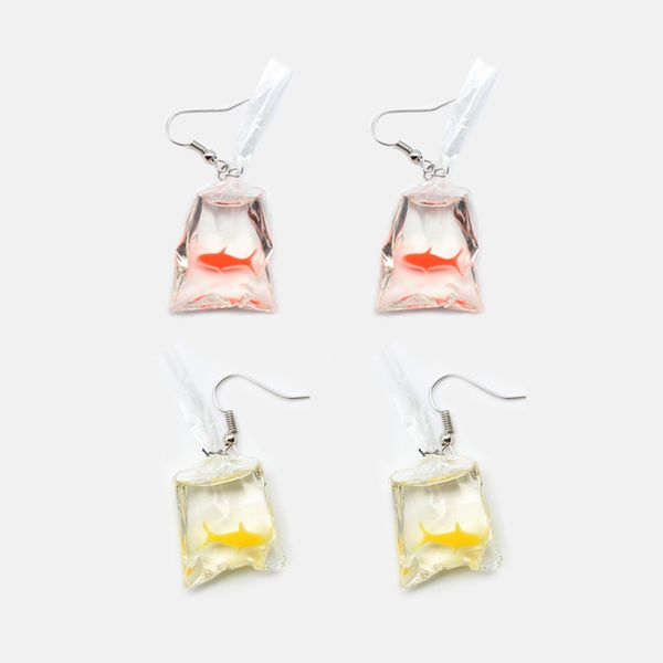 

transparent bag goldfish dangle earring women fashion dangle earrings female hook earring elegant ladies gift ear cuff jewelry, Silver