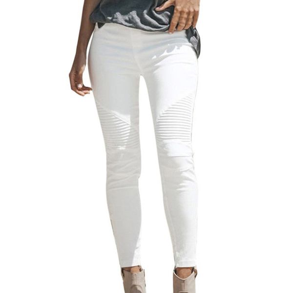 

autumn winter fitness skinny denim jeans women casual pencil pants pleated stretch elastic waist jean bodycon trousers slim, Blue