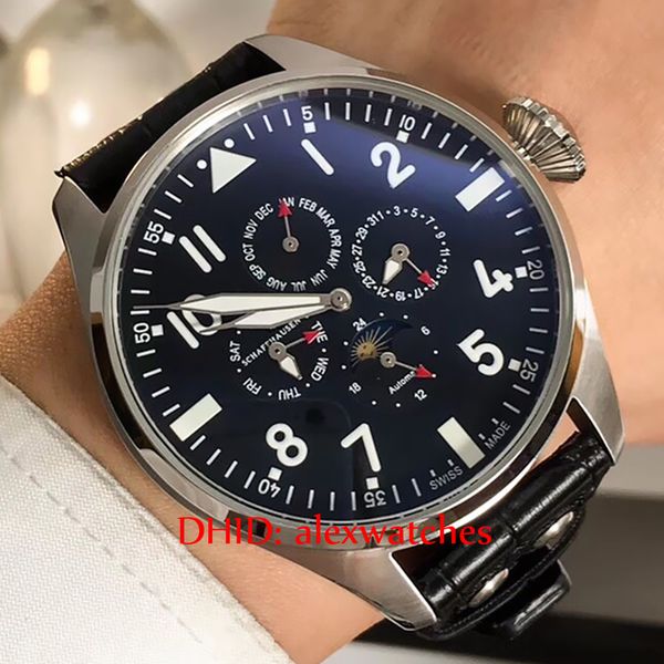 

classic mens watches mechanical automatic mov wristwatches 4 small day night dial day date month luminous dial big crown sport watches f397, Slivery;brown