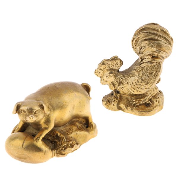 

2pcs/set brass chinese zodiac animal figurines ornaments lucky statues