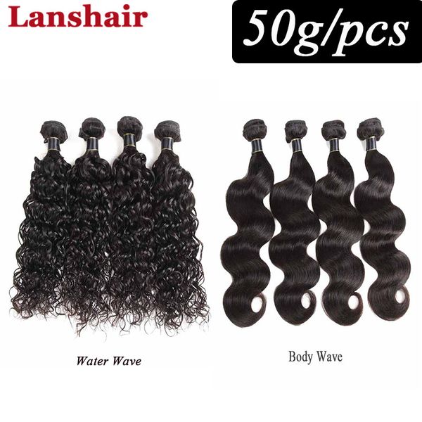 

8a brazilian water wave human hair bundles 4/5/6 bundles deals indian malaysian remy human hair weft extensions body wave 50g/pcs, Black