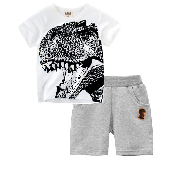 

child clothing boy sports suit summer shark dinosaur camouflage t shirt shorts outfit tracksuit kids 2 3 4 5 6 8 years t200607, White