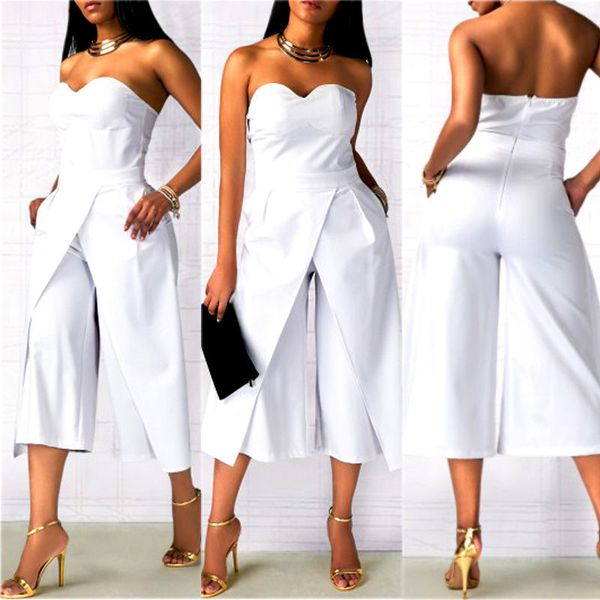 

new women off shoulder jumpsuit backless summer strapless playsuit ladies clubwear bodycon evening party outifits, Black;white