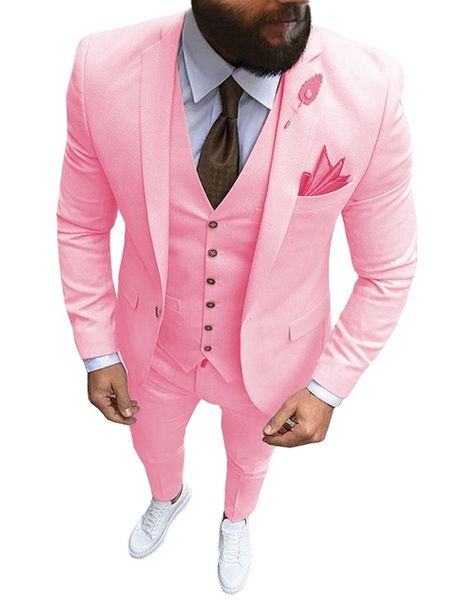 

новый розовый мужской костюм 3 шт. формальный деловой вырез лацкан slim fit смокинги свадебные женихи красный желтый блейзер (куртка+жилет+б, White;black