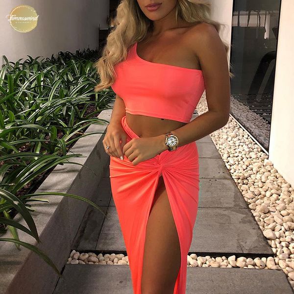 

разделить одно плечо неон двухсекционный сексуальных женщин бинты bodycon midi платье летнее платье crop plus размер vestidos, Black;gray