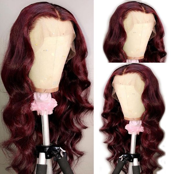 

paff body wave silk base lace front human hair wigs burgundy red brazilian remy hair silk lace front wigs with baby hair, Black;brown