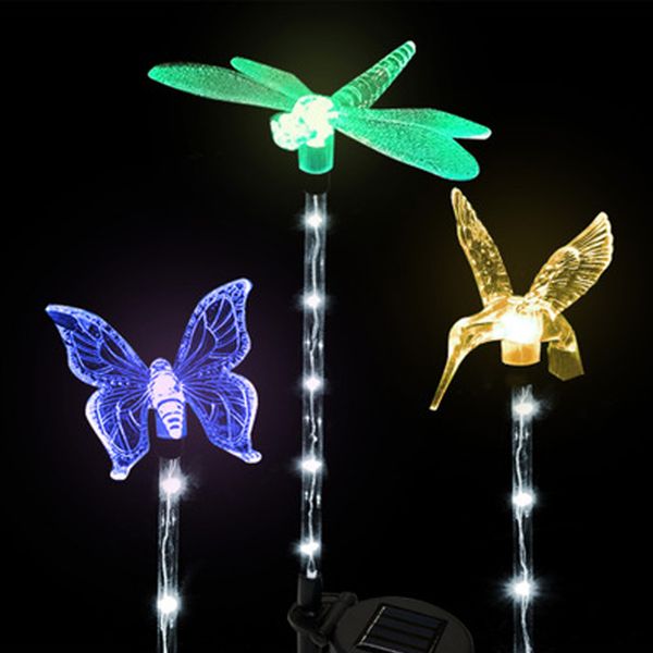 3pcs LED solare lampada da giardino luci decorative da giardino 6LED palo luce libellula colibrì farfalla illuminazione esterna