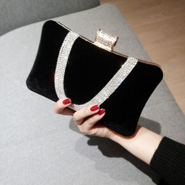 

2019 new hand-made rhinestone high-end velvet large-capacity female hand banquet dinner diagonal cross-course dinner chain bag