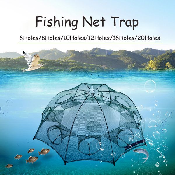 

6-20 holes automatic fish trap cage umbrella fishing net folding foldable nylon mesh network cast crab shrimp fish accessories