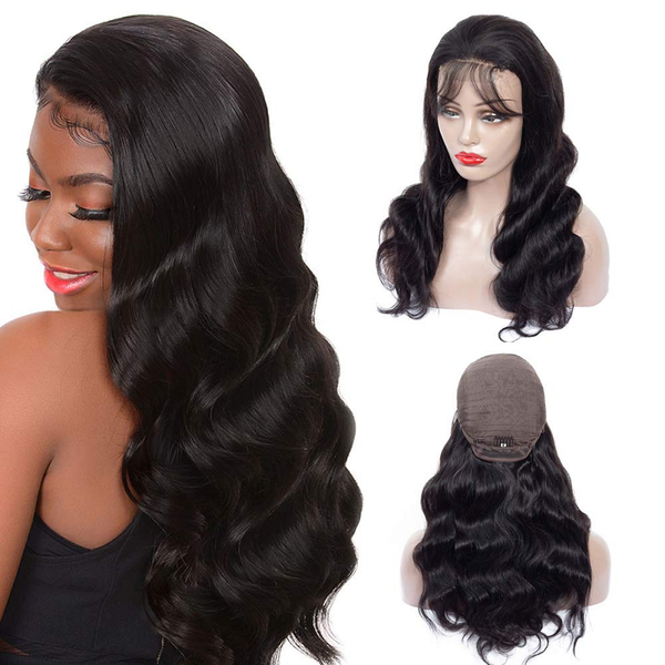 

body wave wig 370 lace frontal wig brazilian 150 density 360 lace frontal human hair wigs pre plucked for women high quality, Black;brown