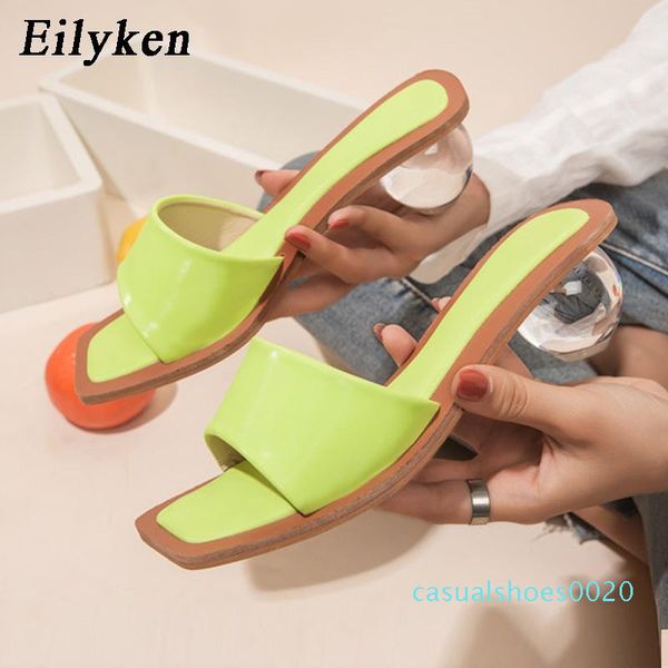 

eilyken transparent perspex clear crystal round ball heel women slippers summer mules slides square toe shoes c20, Black