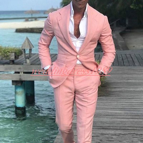 Мода розовый повседневный бизнес мужской костюмы Groom Tuxedos Best Man Bridegroom Formal Suit Wedding Tuxedos костюмы Groomsmen Souts (куртка + брюки)