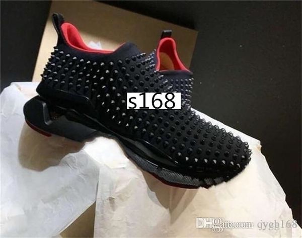 

with box bag krystal spike sock donna flat neoprene sneakers luxury mens red bottoms shoes womens rivet spiky sock junior with boxs, Black