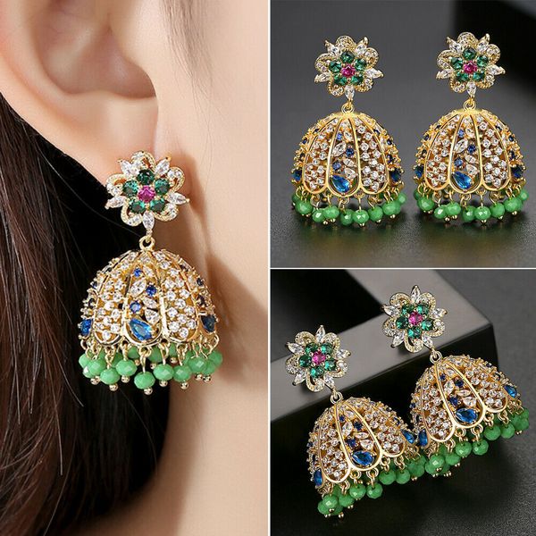 

indian jhumka crystal bells beads drop dangle earring fashion women bridal jewelry ethnic gypsy tribal earrings vintage bohemian, Silver
