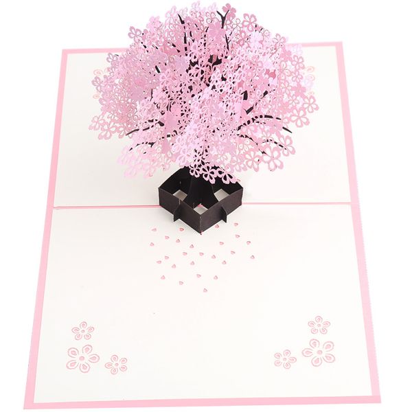 

2021 cherry blossoms 3d greeting card romantic flower pop up greeting cards wedding congratulation cards pop up card for valentine, White