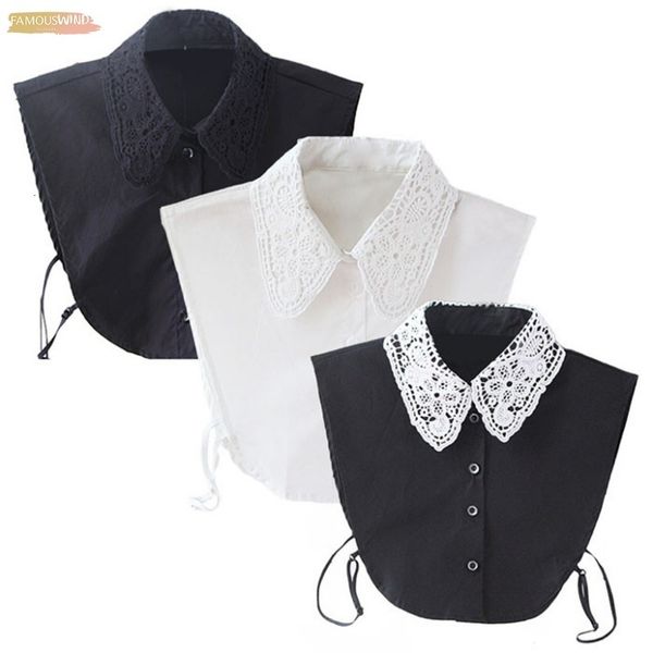 

womens vintage fake lace tie solid blouse peter pan detachable collar shirt 3 colors drop shipping good quality, White