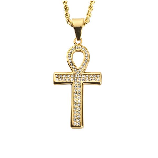 

мода хип-хоп ювелирные изделия ключ крест подвески ожерелья для мужской мальчик полный горный хрусталь дизайн популярные ожерелье 60 см длин, Silver