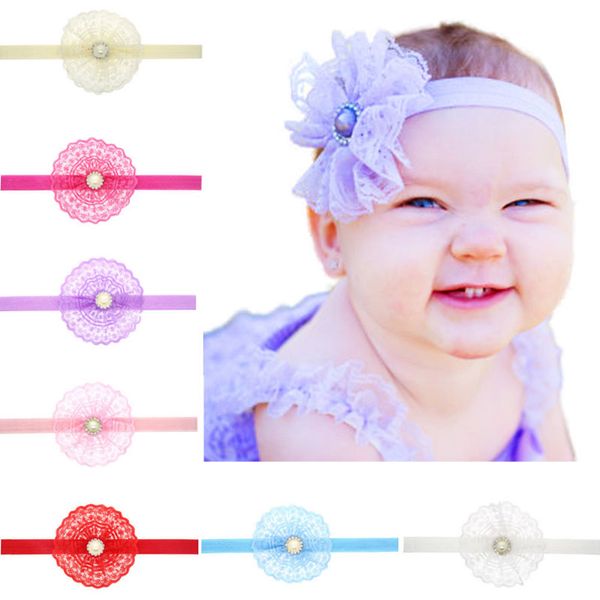 

newborn baby kids headbands lace flowers headdress girls kids rhinestone headwear children hair accessories ing, Slivery;white