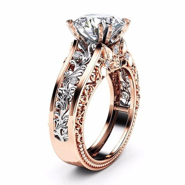 

новые поступления высокое качество 14k розовое золото покрыло gemstone обручальные кольца для женщин роскошные кристалл кольцо, Slivery;golden