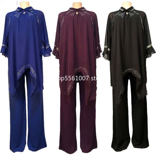 

two piece set women african clothes africa summer dashiki chiffon casual loose dress and baggy pants 2 piece matching sets, Red