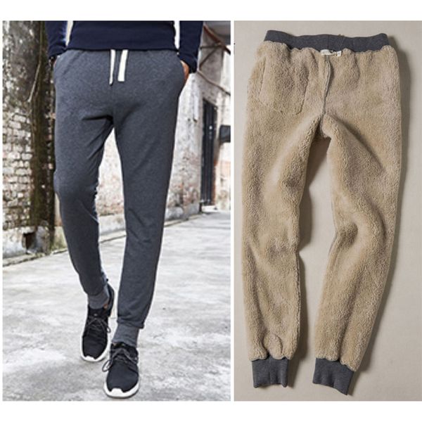 

thick fleece jogger mens pants cotton trousers male winter warm velvet sweatpants tracksuit joggers autumn winter casual pants, Black