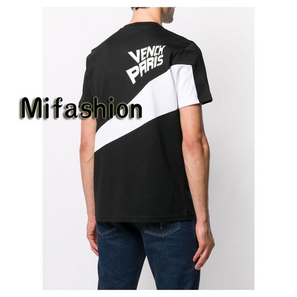 

19ss Summer Luxury Europe Paris Pacthwork Striped Tshirt Fashion Men Women Skateboard T Shirt High Quality Cotton Tee Asian Size