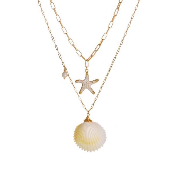 

gold chain shell necklace new designer shell starfish necklace multilayer stackable necklaces fashion hip hop jewelry drop ship 380190, Silver