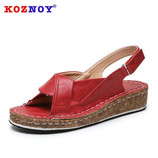 

koznoy women summer sandals 2020 fashion back strap wedges dropshipping cross tied breathable hook loop women causal sandals, Black