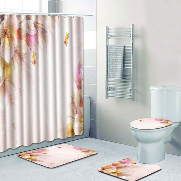 

4pcs pro non-slip bathroom pedestal + lid mat + toilet shower rug carpet set top