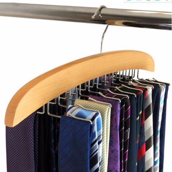 Hangerlink Natural Beech Wood Single Wood Tie Hanger Organiser Rack-Holds 24 Ties