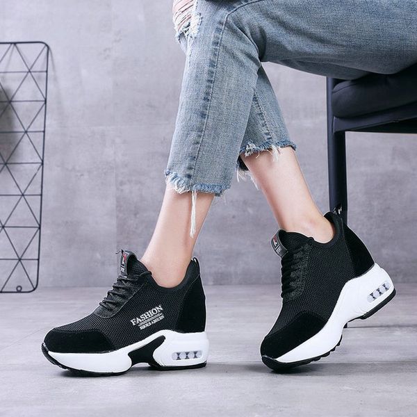 

new brand new classic women casual sneakers shoes wedges hidden heel platform height increasing flats shoes a61-94 hf, Black