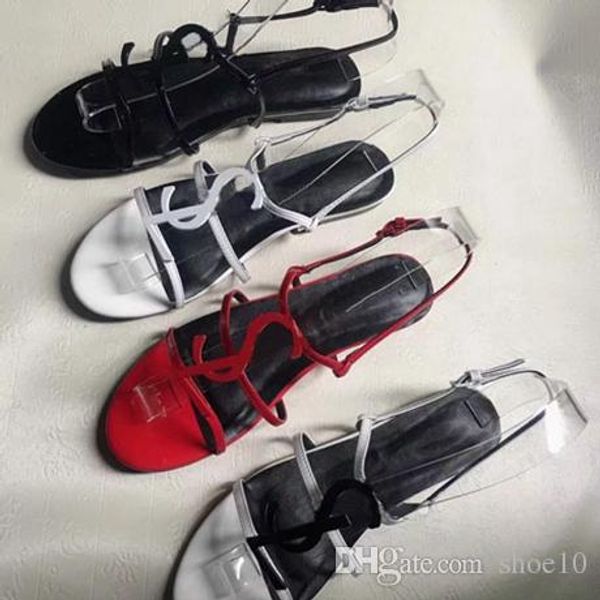 

2019 designer shoes style patent leather summer flat women unique letters sandals dress wedding shoes shoes eu:35-42 01, Black