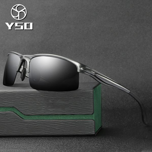 

yso sunglasses men polarized uv400 aluminium magnesium frame hd sun glasses driving glasses semi rimless accessory for men 8580, White;black