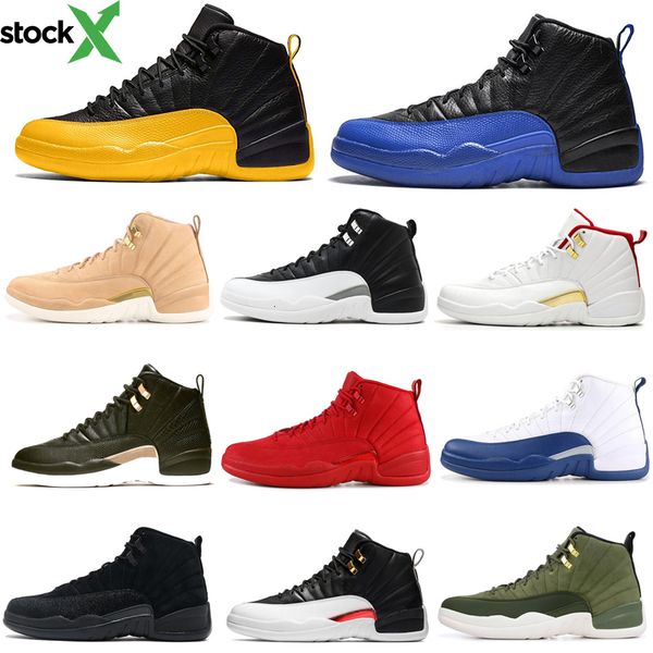 

12 12s men basketball shoes game royal reverse taxi dark grey university gold playoffs wings mens trainers sports sneakers 7-13, Black
