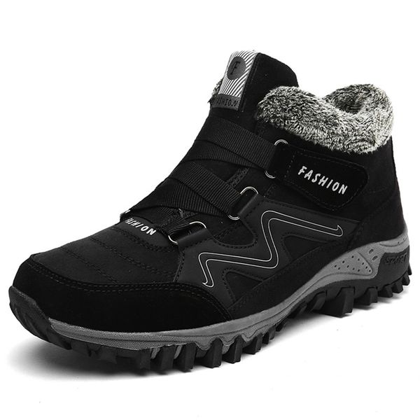 

winter men faux suede working fur warm ankle boots men leather moccasin brand male winter ankle boots cowboy waterproof, Black