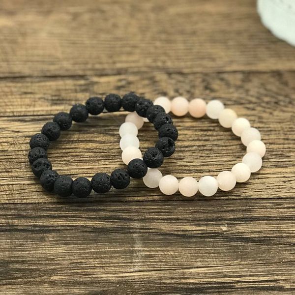 

set of 2 bracelet for his and hers gift lava and matte pink aventurine stone beaded mala bracelet distance bracelets for couples, Golden;silver