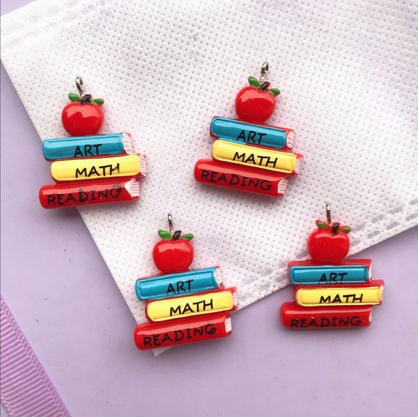 

10pcs kawaii flat back resin apple's book necklace charms very cute keychain pendant necklace for earrings diy decoration, Bronze;silver