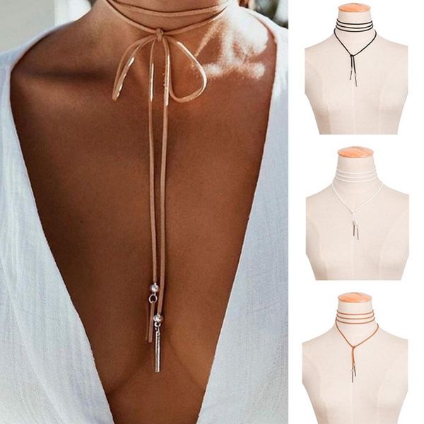 

коричневый кожаный веревка ожерелье длинные серебряные трубки кулон ретро готический бархат колье женщины замша шеи аксессуары ювелирные изд, Golden;silver