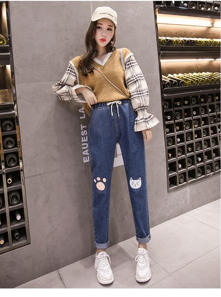 

deep blue высокая талия джинсы женская k новой beam foot брюки