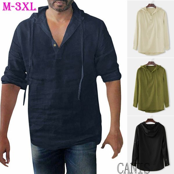 

men linen shirts long sleeve shirt cool loose casual v-neck drawstring minimaist undergarments bottoming shirts -3xl, White;black