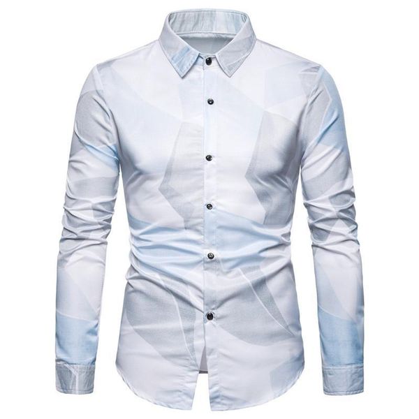 

2019 foreign trade new style leisure fashion personality pattern printing square collar row button men's long-sleeve shirt, White;black