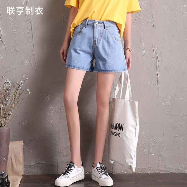 

cowboy shorts woman summer high waist wide leg pants show thin tight pants a word culotte chic joker, Blue