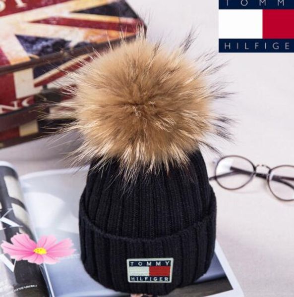 

горячая зима вязаные real raccoon hat сгущаться шапочки с 15см real енота меховой помпон разминка caps девочка snapback помпоном beanie шляп, Blue;gray
