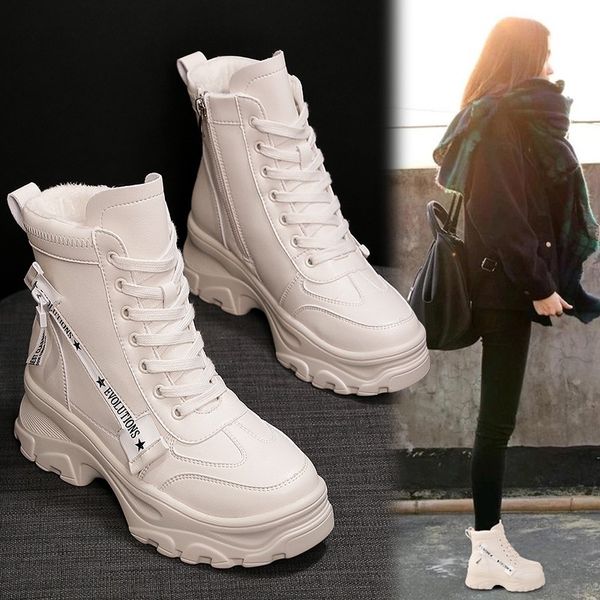 

agutzm 2019 autumn winter increase ankle shoes women plus velvet snow boots warm round head casual women boots y790, Black
