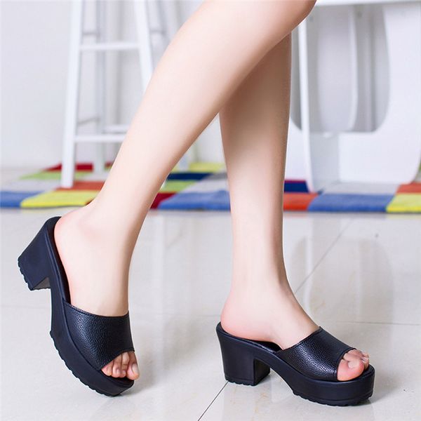 

vogue women fashion high heeled platform soft ladies wedges flip flop sandals sandalia feminina buty damskie mujer nice, Black