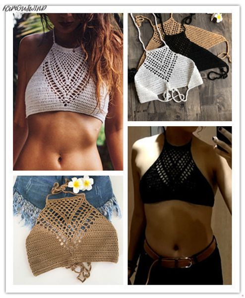 

crochet vintage crop beachwear hollow out lace bralette handmade y knitting fitness cropped, White
